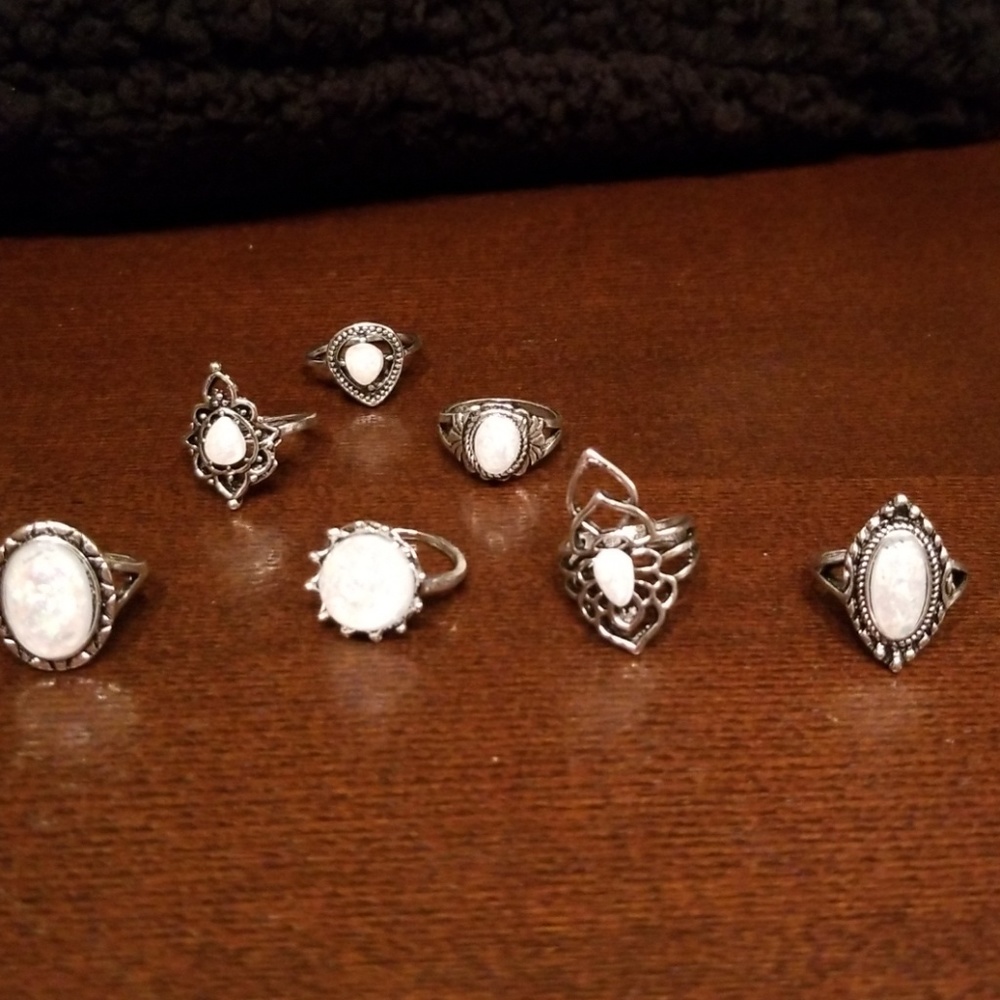 ❤💋🆕️11 pc/set Bohemian silver/opal rings - Picture 3 of 3